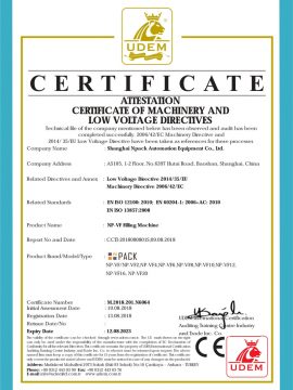 Certificat CE de machine de remplissage